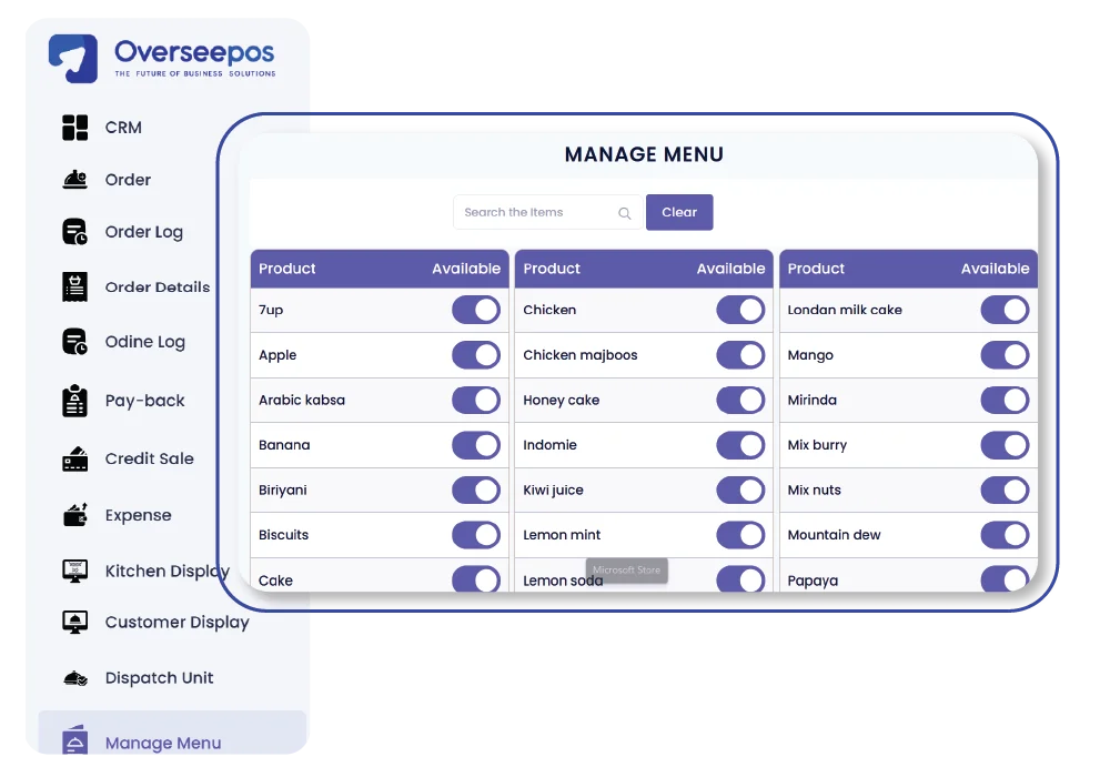 pos software with online ordering and menu control